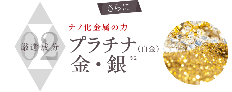 さらに 厳選成分02 ナノ化金属の力 プラチナ（白金） 金・銀※2 