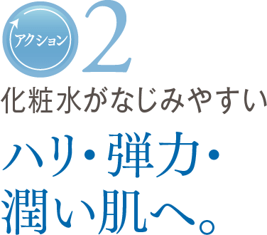 アクション2　化粧水の浸透率※2を高め　ハリ・弾力・潤いをアップ。